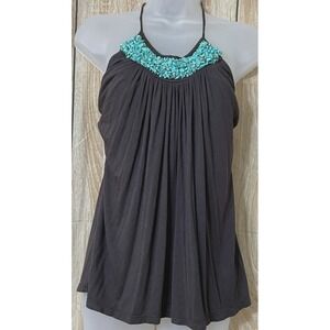 Vintage BCX Y2k Halter Cami Tank Top Womens L Brown Turquoise Festival Summer‎